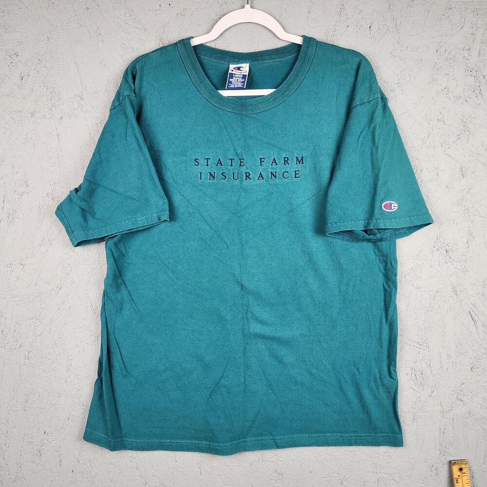 Vintage Champion State Farm Insurance Shirt Mens Large Green Logo Graphic 90s